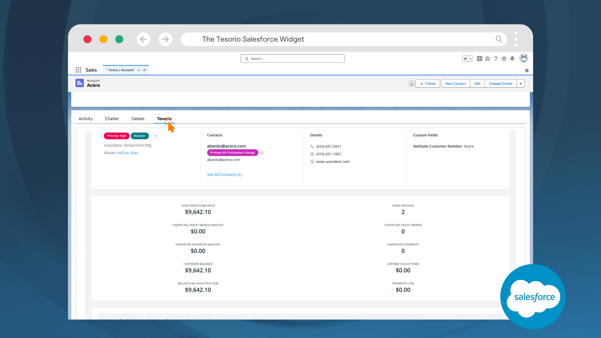 Tesorio's Salesforce Widget